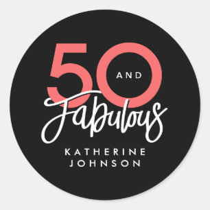 Sticker Rond Black 50 et Fabulous Elegant 50e anniversaire