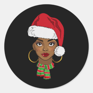 Sticker Rond Black African American Père Noël Afro Christmas Me