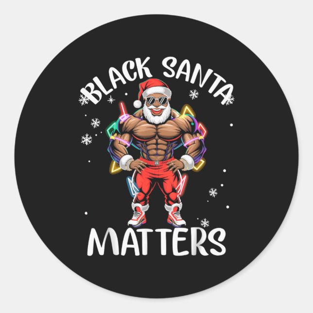 Sticker Rond Black African American Santa Claus Christmas Pajam (Devant)