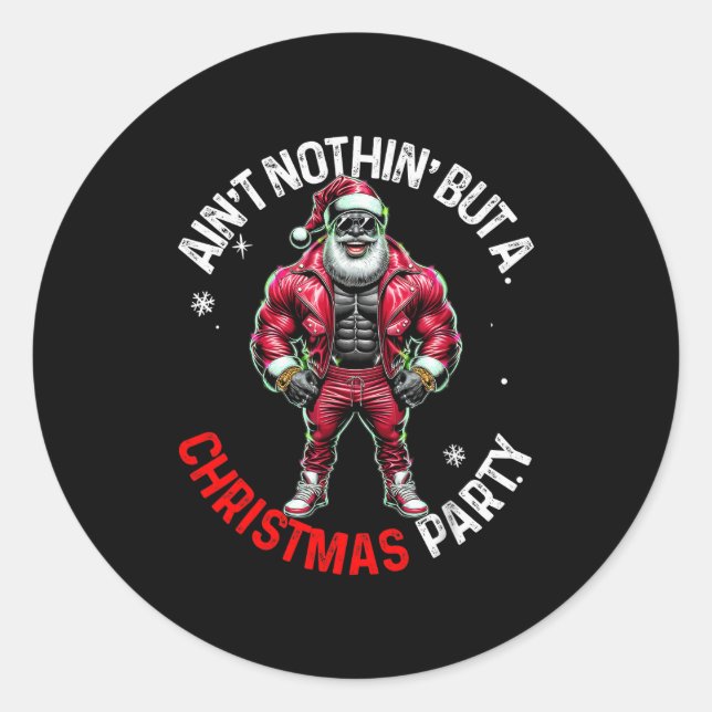 Sticker Rond Black African American Santa Claus Christmas Pajam (Devant)