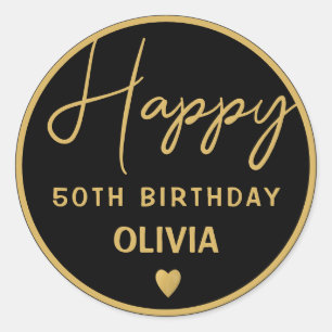 Sticker Rond Black And Gold 50th Birthday Party