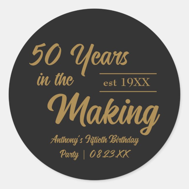 Sticker Rond Black and Gold 50th Birthday Party (Devant)