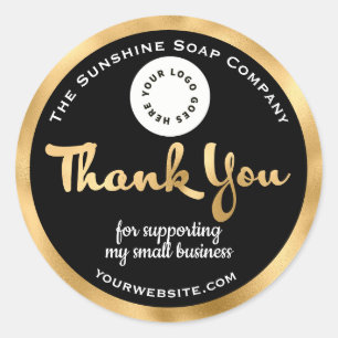 Sticker Rond Black and gold foil business merci avec logo