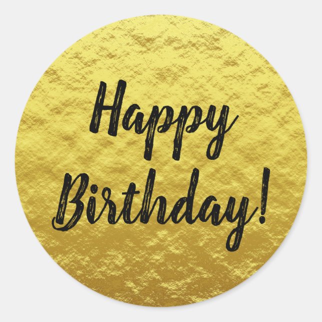 Sticker Rond Black and Gold Foil personnalisé Joyeux anniversai (Devant)