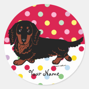 Sticker Rond Black and Tan Long Haired Dachshund 1