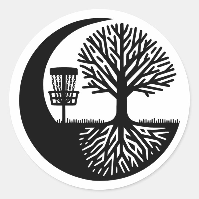 Sticker Rond Black and White Disc Golf Silhouette  (Devant)