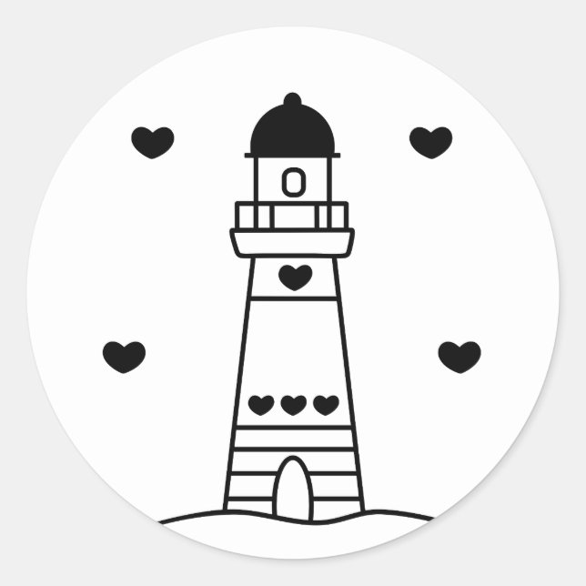 Sticker Rond Black and White Lighthouse with Hearts (Devant)