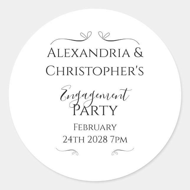 Sticker Rond Black and White Script Minimal Engagement Party