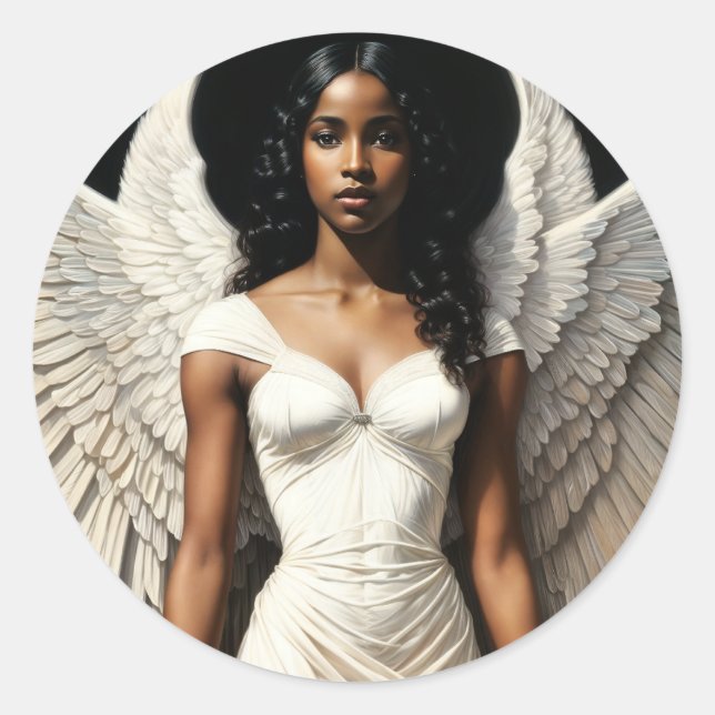 Sticker Rond Black Angel Art Africain Américaine Femme (Devant)