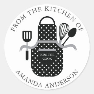Sticker Rond Black Apron Kiss the Cook from the Kitchen of