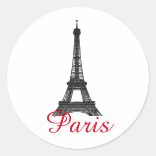 Sticker Rond Black Blanc Tour Eiffel Paris Love City Travel