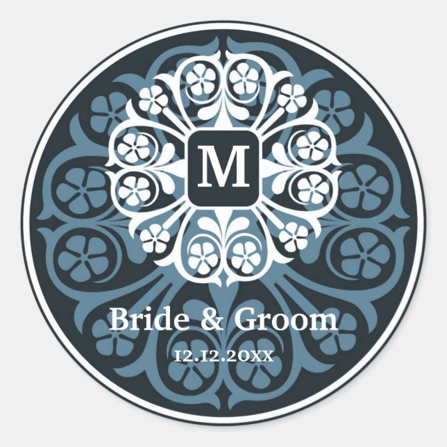 Sticker Rond Black Blue Initial M Monogram Seal Party Favoriser (Devant)