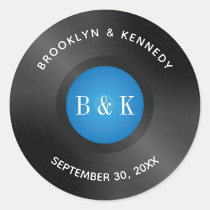 Sticker Rond Black Blue Rock N Rouleau Monogramme Nom Vinyl Rec