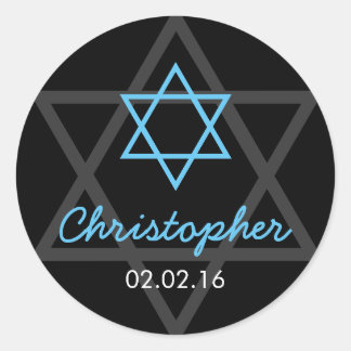 Sticker Rond Black Blue Star de David Personnalisé Bar Mitzvah