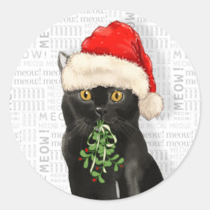 Sticker Rond Black Bombay Cat aquarelle Père Noël