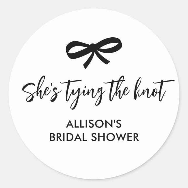 Sticker Rond Black Bow She's Tying the Knot Bridal Shower (Devant)