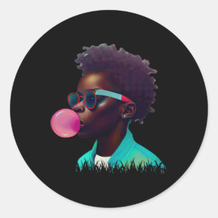Sticker Rond Black Boy Joy Bubble Gum Fun African Melanin Princ
