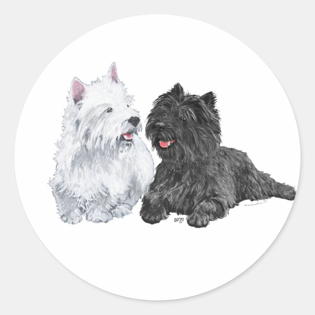 Sticker Rond Black Cairn et West Highland Terriers (Devant)