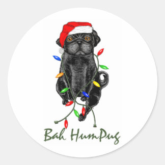 Sticker Rond Black Carlin Chien Bah Humpug Funny Noël