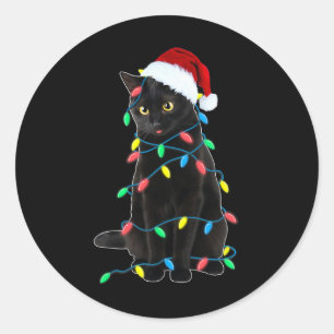 Sticker Rond Black Cat Christmas Tree Luminations Amusants Père