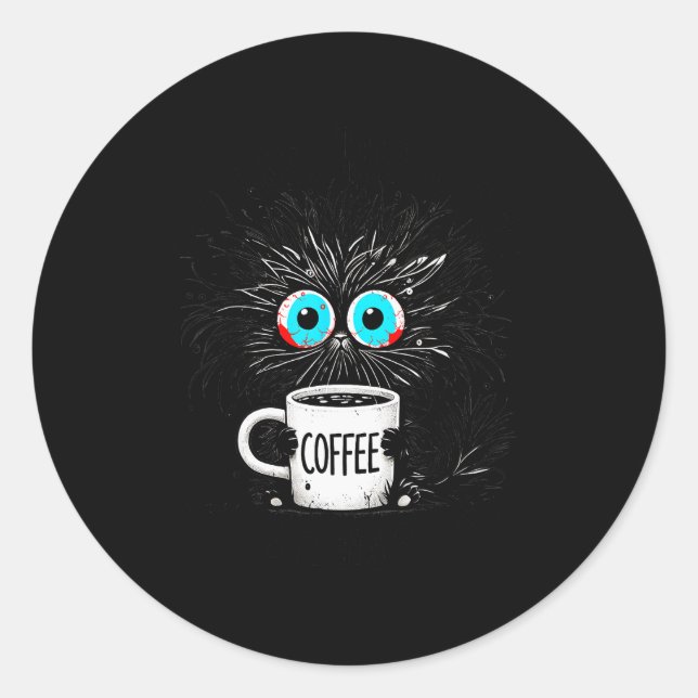 Sticker Rond Black Cat Its Fine Im Fine Everything Is Fine Funn (Devant)