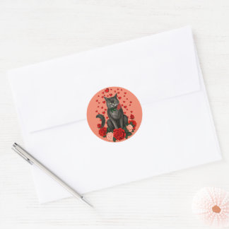 Sticker Rond Black Cat Valentines Jour Garçons Filles Teena Off