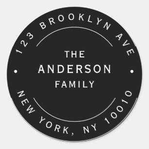 Sticker Rond Black Chic Nom de famille Ronde Adresse de retour 
