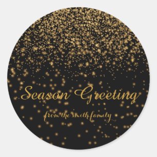 Sticker Rond Black Christmas Gold Faux Parties scintillant Fest