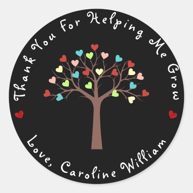 Sticker Rond Black | Coeurs colorés mignons Arbre Merci (Devant)
