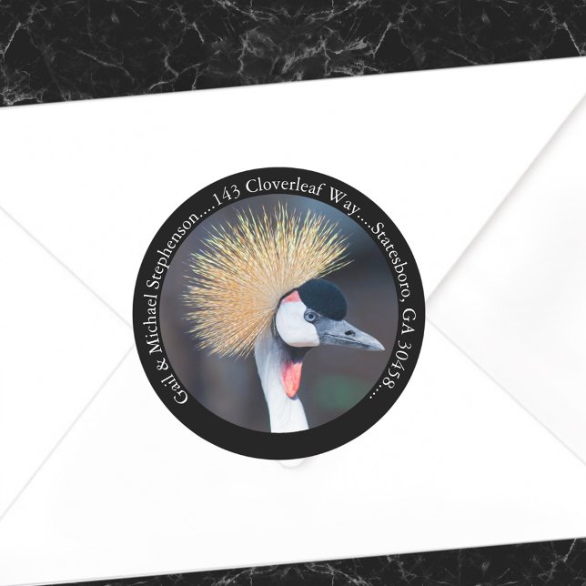 Sticker Rond Black Crowne Crane Black Adresse de retour (Créateur téléchargé)