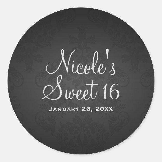 Sticker Rond Black Dark Mariage damassé fête d'anniversaire Fav (Devant)