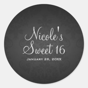 Sticker Rond Black Dark Mariage damassé fête d'anniversaire Fav