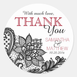 Sticker Rond Black dentelle blanche moderne goth Merci Étiquett