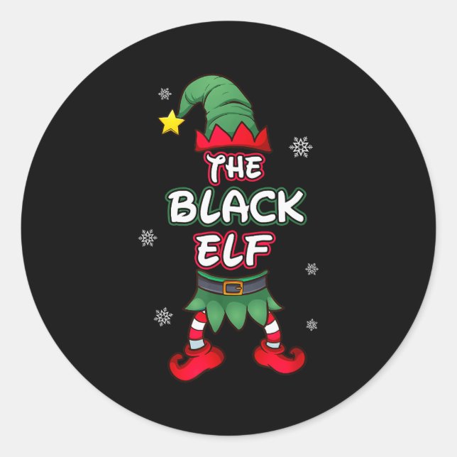 Sticker Rond Black Elf Christmas Pajamas Pjs Matching Family Gr (Devant)