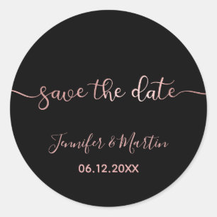 Sticker Rond Black et Faux Rose Gold Foil Ombre Enregistrer la 