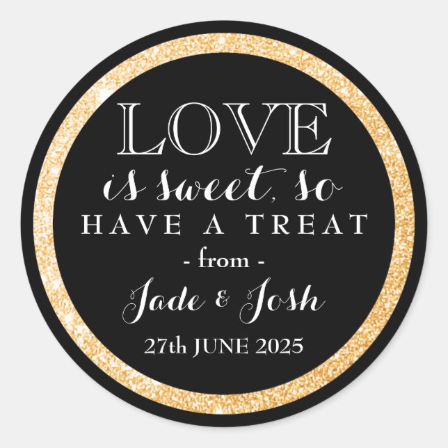 Sticker Rond Black Faux Gold Parties scintillant L'amour est Ma (Devant)