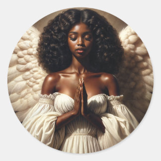 Sticker Rond Black Girl Angel Praying Magnet