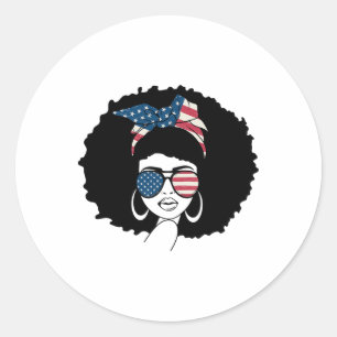 Sticker Rond Black Girl Us Drapeau Melanin Afro 4 juillet Afriq