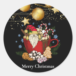 Sticker Rond Black Gnome Joyeux Noël Flacons de neige