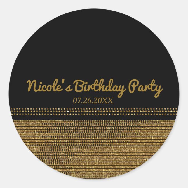 Sticker Rond Black & Gold Chic Sparkling Glam Party Favoriser (Devant)