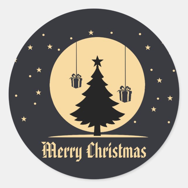 Sticker Rond Black Gold Glitter Christmas Tree Holiday (Devant)