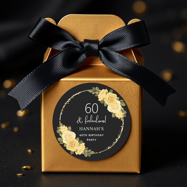 Sticker Rond Black Gold & Jaune Floral 60e anniversaire (Créateur téléchargé)