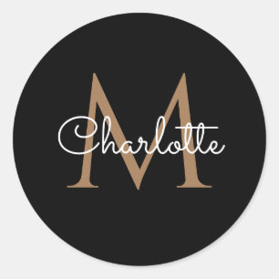 Sticker Rond Black Gold Monogram Elegant