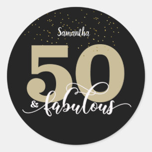 Sticker Rond Black Gold Parties scintillant 50 et Fabulous Birt