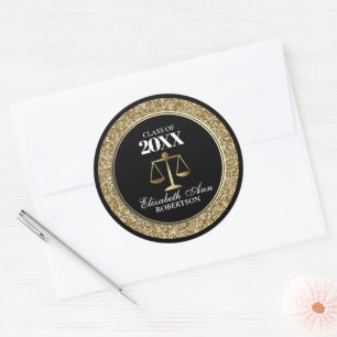 Sticker Rond Black Gold Parties scintillant Law School Graduati