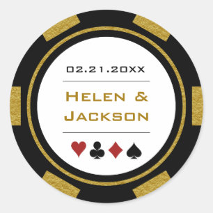 Sticker Rond Black Gold Poker Chip Las Vegas Casino Mariage