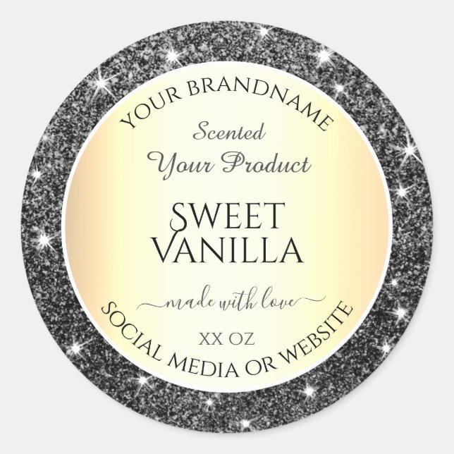 Sticker Rond Black Gold Sparkle Parties scintillant d'argent Ét (Devant)