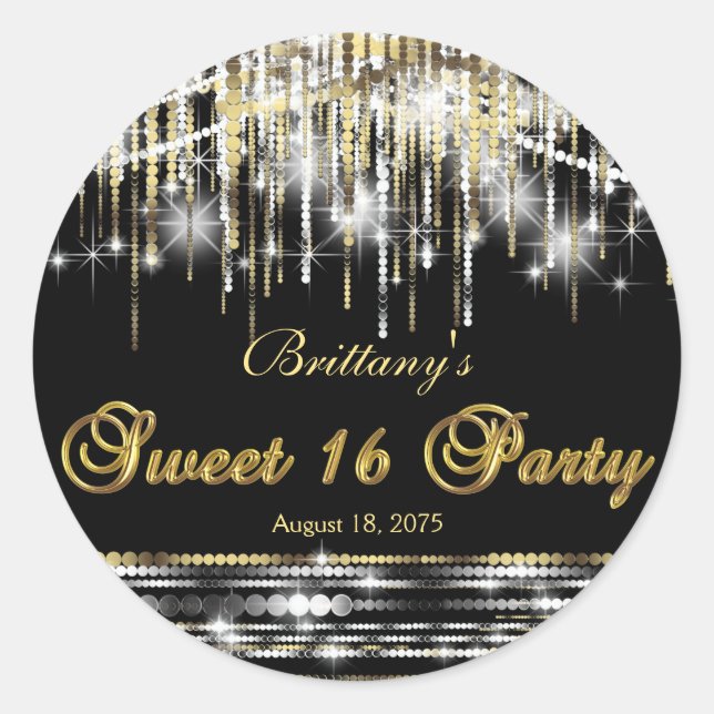 Sticker Rond Black Gold Sweet 16 (Devant)