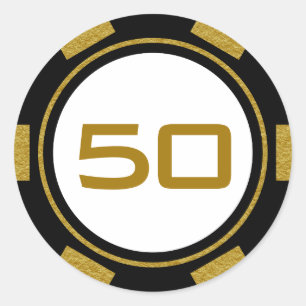 Sticker Rond Black Gold White Poker Chip Casino Numéro d'annive