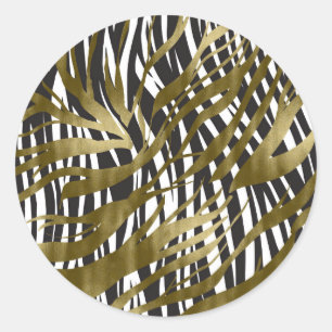 Sticker Rond Black & Gold Zebra Print Safari Chic Glamor